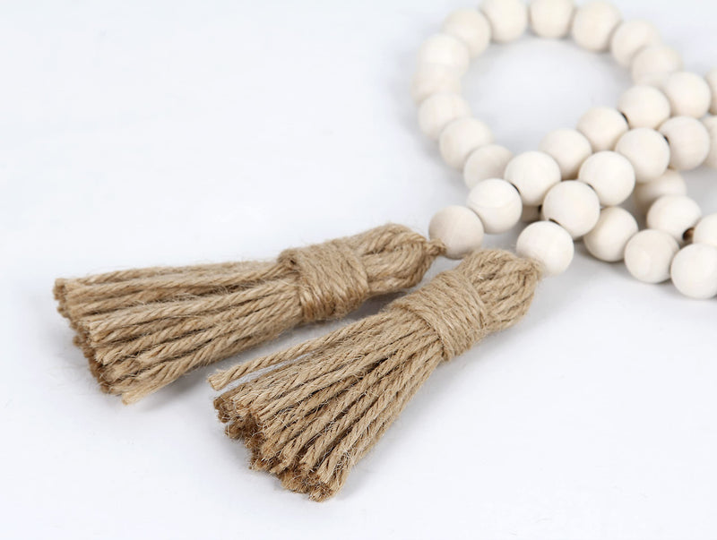 Wood Beads Garland Farmhouse Beads with Tassels Rustic Country Decor Prayer Wall Hanging Decor Prayer Beads(39 inches/Nature) 39 inches/Nature - NewNest Australia