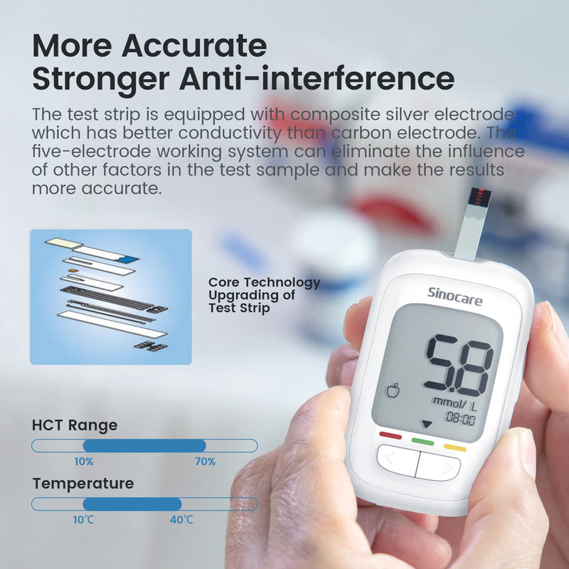 Sinocare Blood Sugar Monitor, 100pcs Strips & 100pcs lans. Safe AQ Pro I Diabetes Testing Kit with Ketone Warning, 2023 Upgrading Blood Glucose Monitors, Including Battery, mmol/L AQ Pro Set - 100 - NewNest Australia
