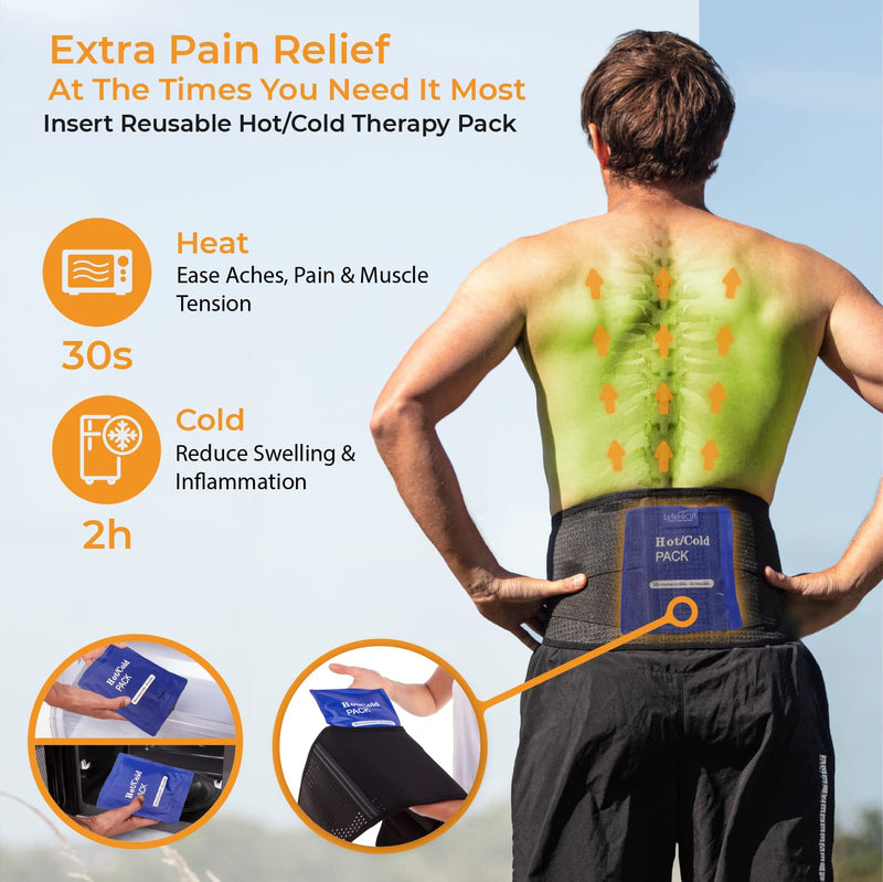 LyfeFocus Premium Adjustable Lower Back Support Belt for Men & Women - Breathable Lumbar Support Brace Supplied with Reusable Hot Cold Pack for Pain & Muscle Tension Relief (Check Size Table: Medium) M (Pack of 1) - NewNest Australia