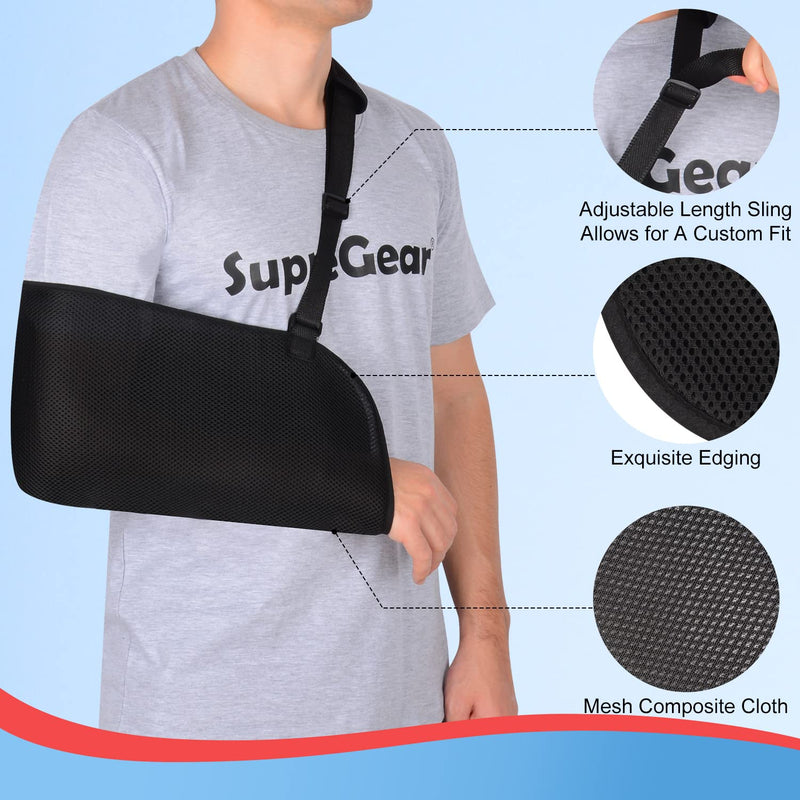 supregear Arm Sling, Adjustable Mesh Shoulder Immobilizer Arm Sling for Shower Breathable Medical Shoulder Elbow Support for Women Men, Fits Left/Right Arm, Black - NewNest Australia