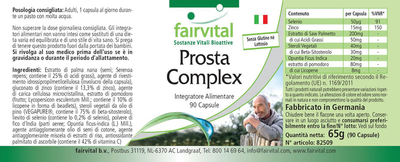 Fairvital | Prosta Complex - VEGAN - HIGH DOSE - 90 capsules - with selenium, zinc, saw palmetto, lycopene, beta-sitosterol & opuntia - NewNest Australia