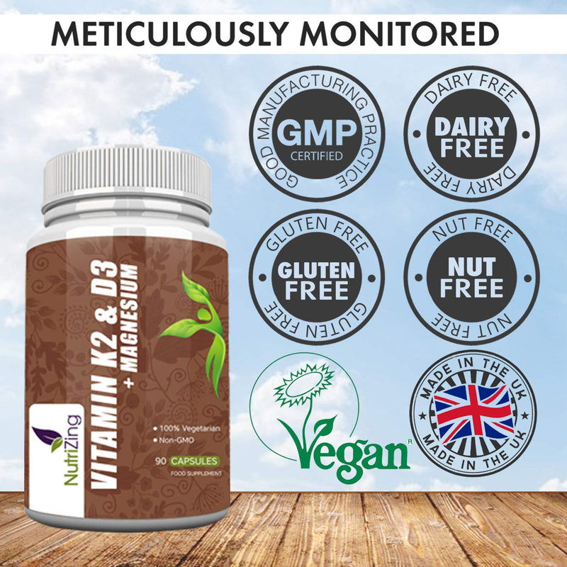 Vitamins D3 K2 Capsules - 3000IU Vitamin D3, 150mcg Vit K2 (MK-7) - Made in UK by NutriZing - Supports Maintenance of Immune System & Contributes to Normal Bones - NewNest Australia