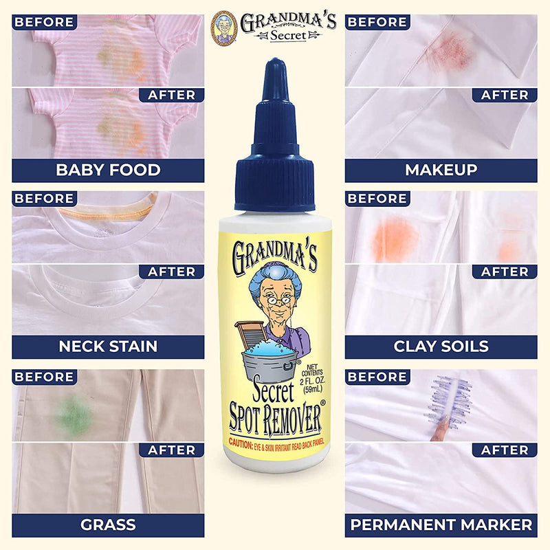 Grandma's Secret Spot Remover - Chlorine, Bleach and Toxin-Free Stain Remover - Stain Remover for Clothes - Fabric Stain Remover Removes Oil, Paint, Blood and Pet Stains – 2 Ounce, Pack of 2 2 Fl Oz (Pack of 2) - NewNest Australia