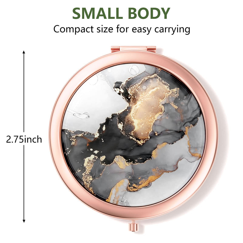 Nipichsha Compact Mirror, Pocket Travel Makeup Mirror, 2X Magnification Compact Mirror, Small Folding Portable Handheld Mirror for Purses, Gifts for Mom Women, 2.75In Rose Gold(Black Gray Gold Marble) Black Gray Gold Marble - NewNest Australia