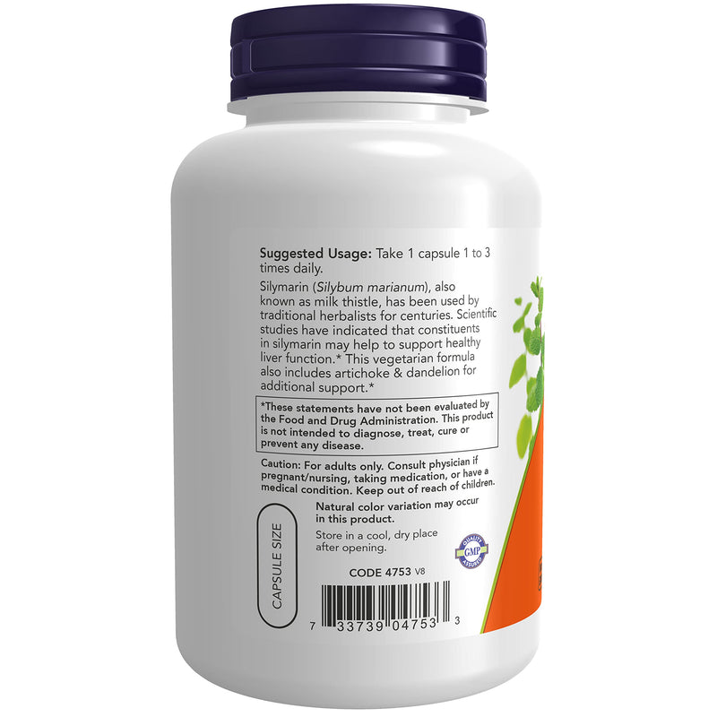 NOW Supplements, Silymarin Milk Thistle Extract 300 mg with Artichoke and Dandelion, Double Strength, Supports Liver Function*, 200 Veg Capsules - NewNest Australia