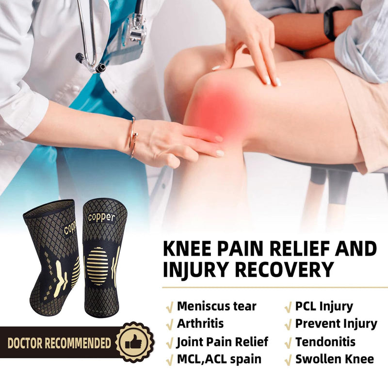 Copper Knee Support for Women/Men 2 Pack - Best Knee Brace Compression Sleeve Support for Arthritis, Knee Pain, Meniscus Tear, ACL, MCL, Joint Pain Relief, Running, Sports, Squats L Copper-Black - NewNest Australia