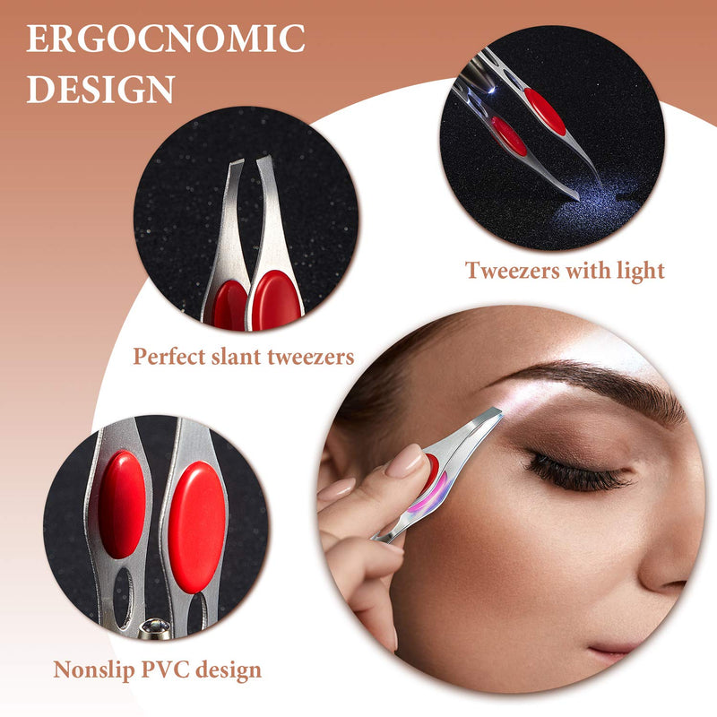 4 Pieces Eyebrow Tweezers with Light Led Tweezers Lighted Tweezers Slanted Tip Led Tweezers Stainless Steel Eyebrow Tweezers Removal Makeup Tools for Women Men - NewNest Australia