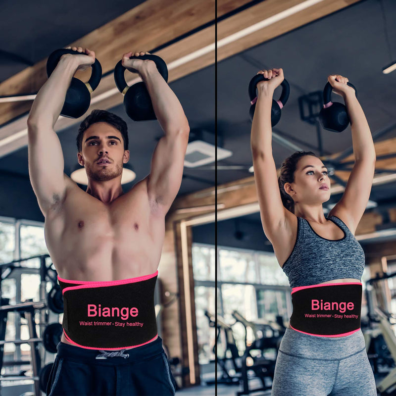 Biange Waist Trainer for Women Men Sweat Belt Waist Trimmer Belly Band Stomach Wraps- with Mesh Bag 1 * Pink & Black M(38” x 8”) - NewNest Australia