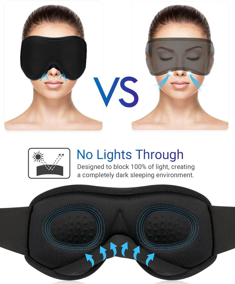 Musicozy Sleep Mask,100% Darkness 3D Sleep Eye Mask for Sleeping,Breathable Sleeping Mask Night Eye Mask for Men Women, Soft Eye Blinder with Adjustable Size and Ear Plug for Traveling Napping Yoga Black - NewNest Australia