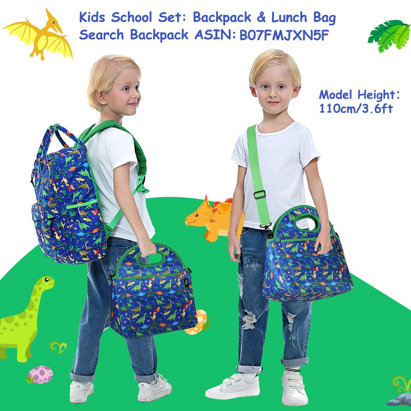 NewNest Australia - Kasqo Lunch Bag for Kids, Neoprene Insulated Boys Lunch Boxes Children’s Lunch Tote with Front Pocket and Detachable Adjustable Shoulder Strap in Cute Dinosaur 