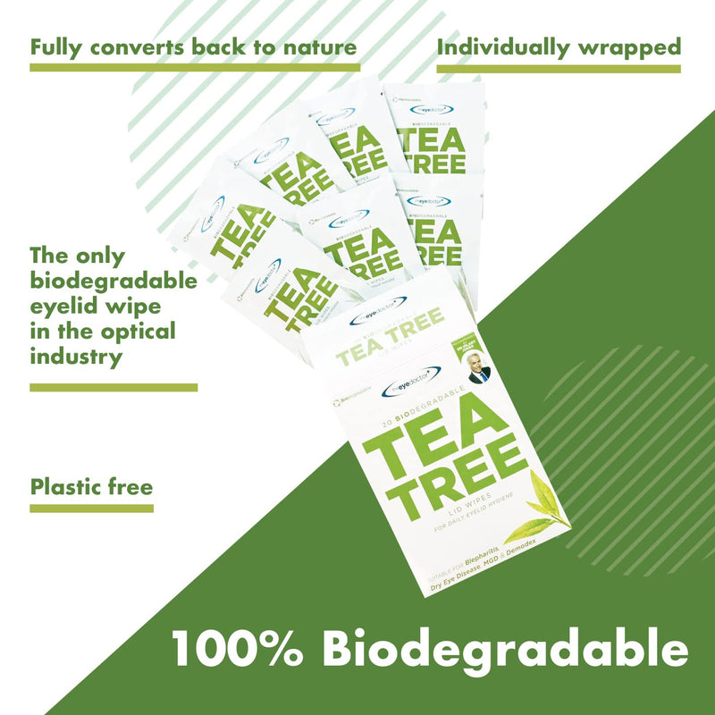 The Eye Doctor Tea Tree Oil Eye Cleaning Cloths - 80 Wipes For Single Use - Suitable For Sensitive Eyes, Dry Eyes, Blepharitis, Mgd & Demodex - Environmentally Friendly, Biodegradable - NewNest Australia