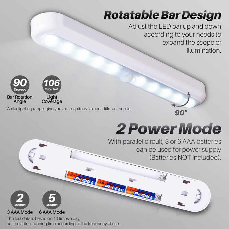 Motion Sensor Light Indoor, STAR-SPANGLED Stick on Lights Battery Powered, Closet Lights Motion Activated Operated, LED Night Stair Lights for Under Cabinet, Hallway, Kitchen, Wall (Cool White, 2Pack) 2 Pack Cool White, 2 Pack - NewNest Australia