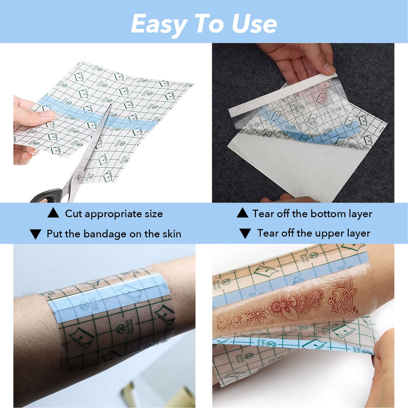 Tattoo Aftercare Waterproof Bandage，Transparent Film Dressing，10 PCS 15 cm x 15 cm Waterproof Transparent Stretch Adhesive Bandage Tape Retention Dressing Tapes - NewNest Australia