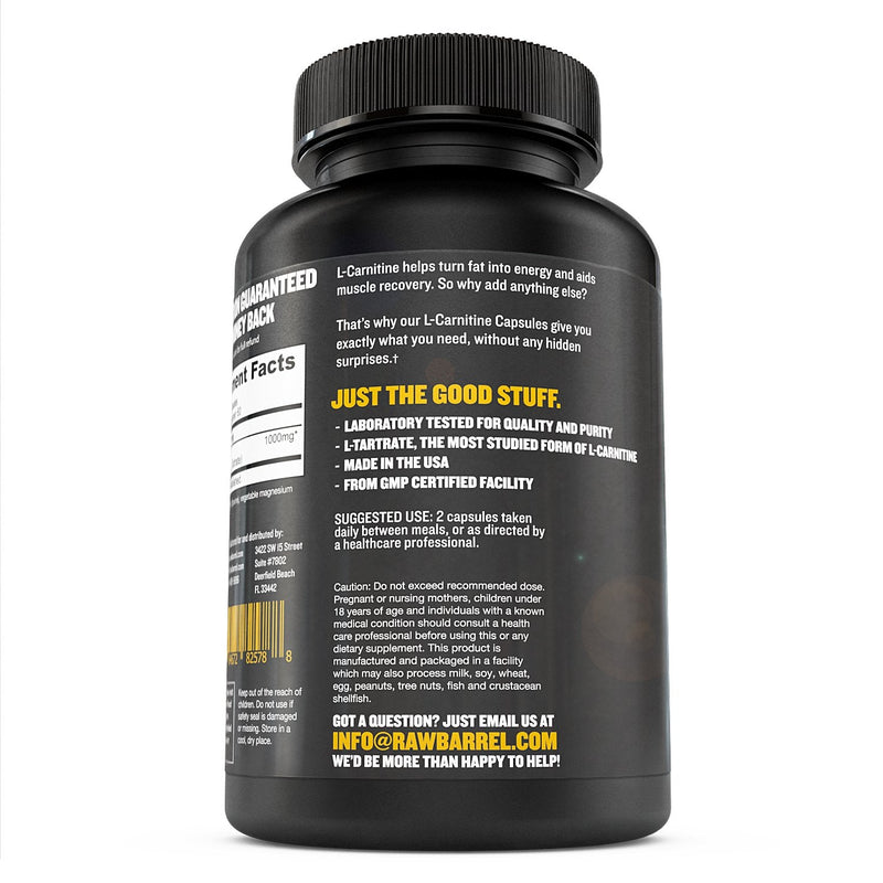 L-Carnitine Capsules, L-Tartrate - Pure, Natural, Extra Strength Supplement for Men and Women – Boost Energy, Performance, Metabolism and Support Heart Health - 500 mg, 120 Pills - by Raw Barrel - NewNest Australia