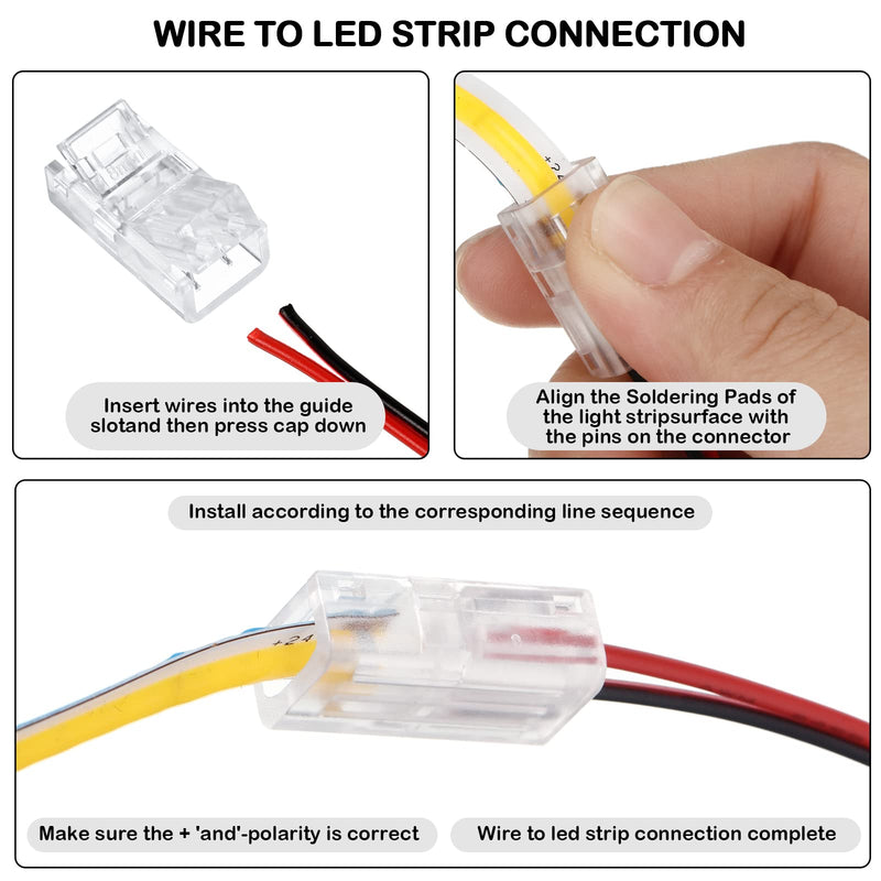 COB LED Strip to Wire Connector 20 Pieces Waterproof LED Adapter Connectors Transparent Solderless LED Light Strip Connectors for Strip Light Unwired Gapless Track Lighting Connector, 2 Pin 8 mm - NewNest Australia