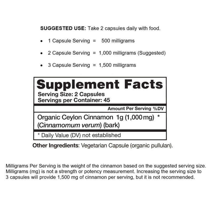 Organic Ceylon Cinnamon (100% Certified) Supplement, 90 Capsules by Ceylon Cinnamon Shop - NewNest Australia