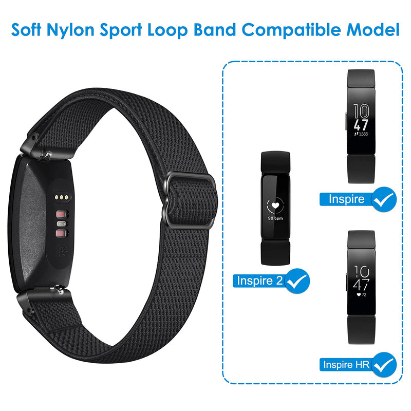 Fintie Elastic Bands Compatible with Fitbit Inspire 2 / Inspire HR/Inspire, Adjustable Stretchy Nylon Loop Band Breathable Replacement Strap Accessory Wristband, Black - NewNest Australia
