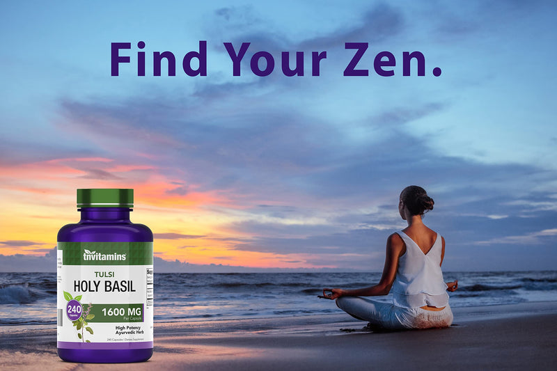 Holy Basil Capsules (1600 MG x 240 Capsules) | May Promote Stress & Frustration Relief* | Tulsi Holy Basil Leaf Extract Supplement | Adrenal Support, Adaptogenic, & Ayurvedic Herb | TNVitamins - NewNest Australia