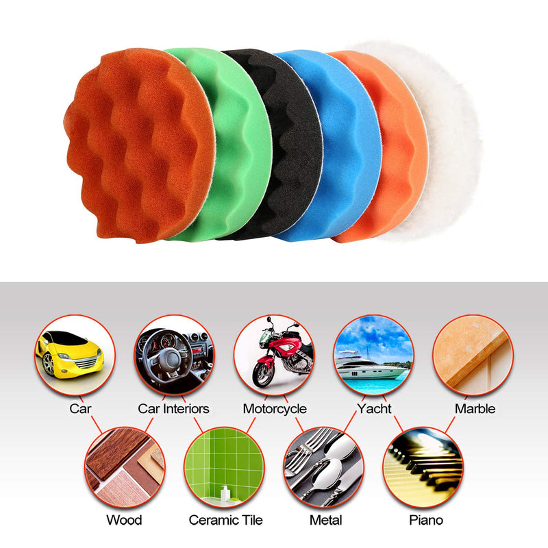 Polishing Pads, ZFE 6Pcs 6"(150mm) Waffle Foam Buffing Pads Polishing Pads Wool Pad Kit for RO/DA Car Polisher Boat Polishing - NewNest Australia