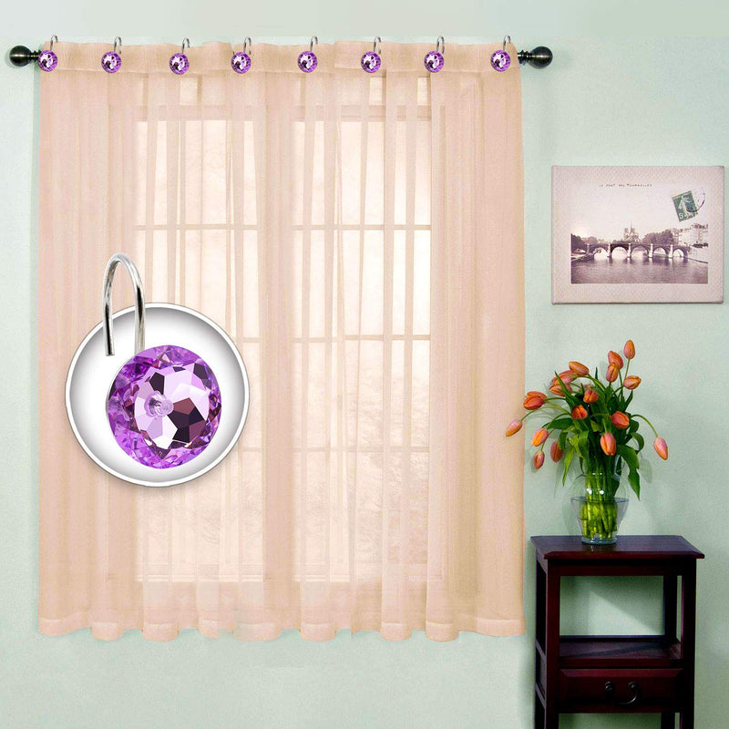 BEAVO Acrylic Fashion Decorative Home Rolling Purple Shower Curtain Hooks Rhinestones Bathroom Bath Baby Room Bedroom Living Room Decor Set of 12 Rings (Purple) - NewNest Australia