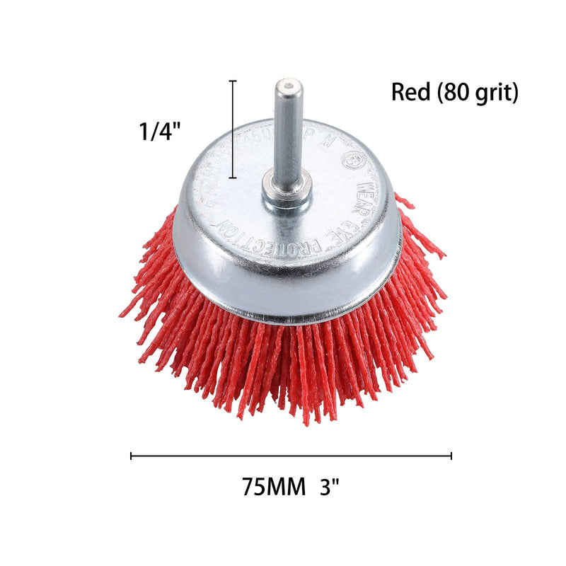 TILAX 3 Inch Abrasive Wire Cup Brush Assorted Cup Brushes 3 Pcs, Nylon Cup Brush for Drill 1/4" Arbor, Grit 80# 120# 320# Cleaning Rust, Stripping and Abrasive, for Drill Attachment - NewNest Australia