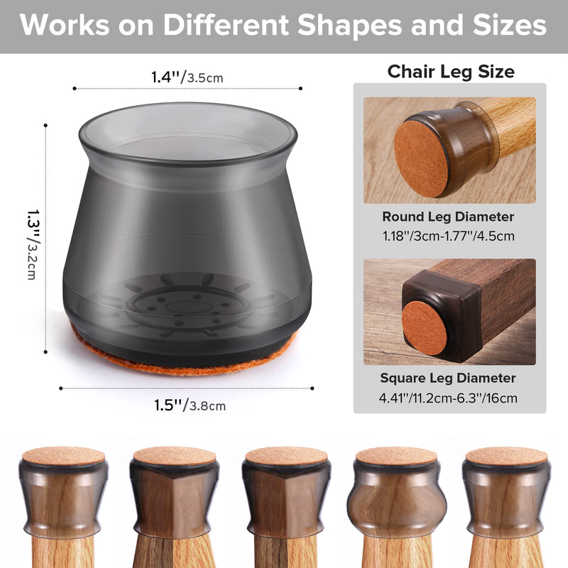 24PCS Upgraded Silicone Chair Leg Floor Protectors for Hardwood Floors, Rubber Chair Feet Protector, Felt Bottom Furniture Leg Pads, Anti-Slip Round&Square Cap Covers to Scratch and Reduce Noise Black Clear - NewNest Australia