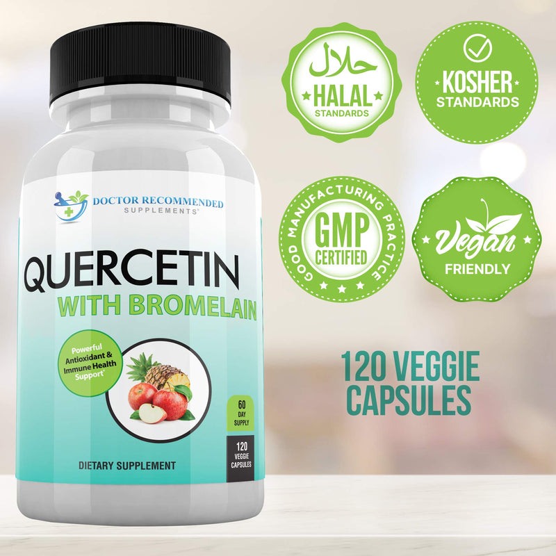 Quercetin 800mg w/Bromelain 165mg Per Serving- 120 Veggie Capsules-Full 60 Day Supply, Vitamin Supplement to Support Cardiovascular Health & Bioflavonoids for Cellular Function, Gluten Free, Non-GMO 120 Count (Pack of 1) - NewNest Australia