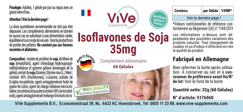 Soy isoflavones 35mg - 60 capsules - high dosage and vegan - made from standardized soybean extract | Quality from Germany from ViVe Supplements - NewNest Australia