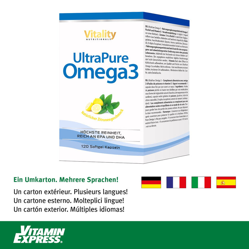 Ultrapure Omega 3 Epa/Dha Capsules, High Dosage, High Bioavailability, 120 Fish Oil Capsules, Vitamin E, Essential Fatty Acids Without Belching, Healthy Heart, Vitality Nutritionals By Vitaminexpress - NewNest Australia