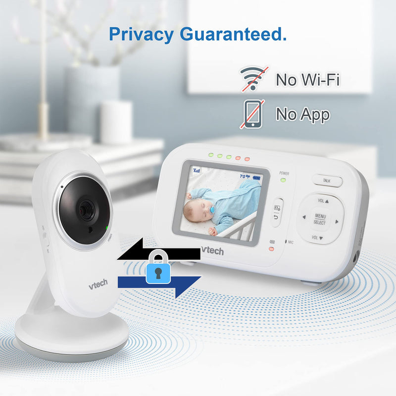 VTech VM320 Video Baby Temperature Monitor, Invisible Night Vision, Soothing Sounds, 2-Way Talk Intercom, Secured Transmission, 2.4" Color LCD Screen with Fixed Camera, Smart Choice Product 2.4" screen - NewNest Australia