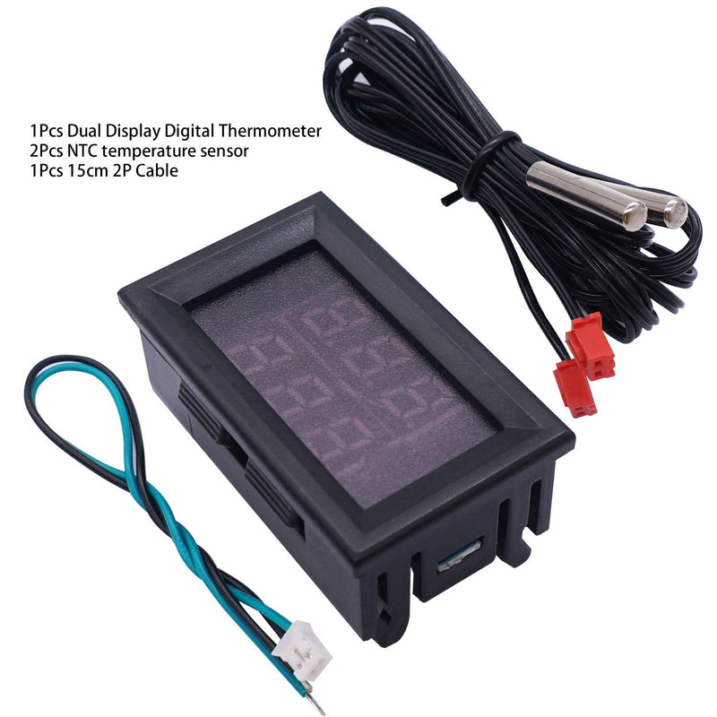 weideer Dual Display Thermometer Fahrenheit to Centigrade Adjustable DC 4-28V -67~+248℉/-55～+120℃ with Dual LED 2 Waterproof NTC Probes High Accuracy Temperature Gauge Sensor K-017 - NewNest Australia