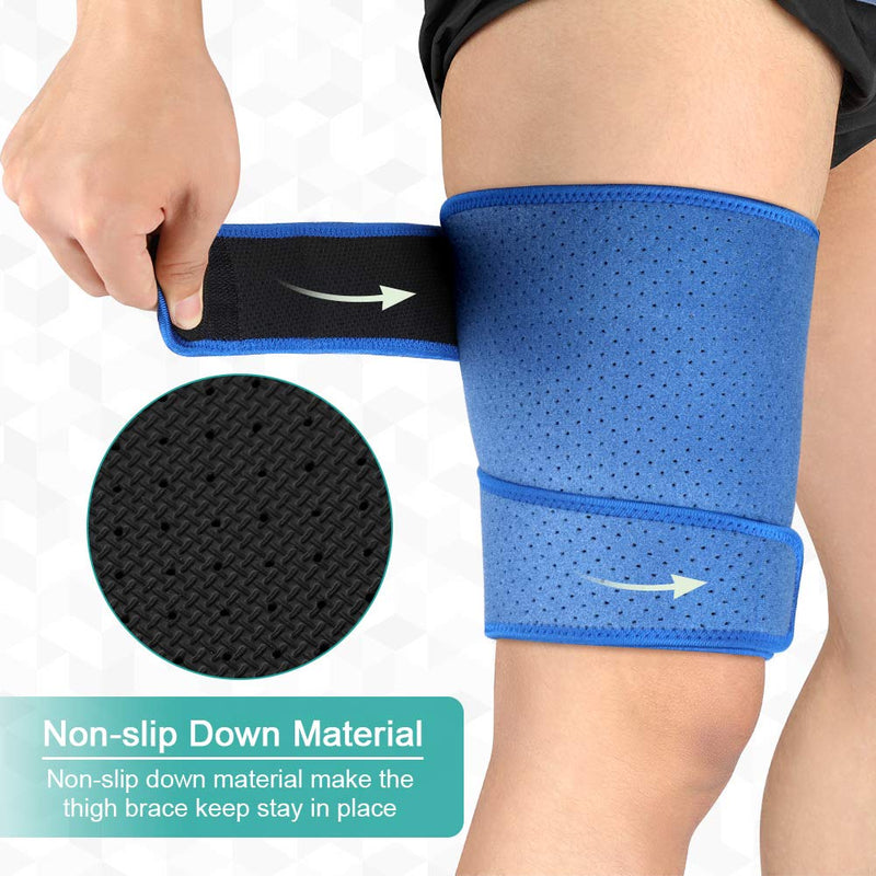 Thigh Support Brace, Hamstring Wrap Compression Sleeve with Anti-Slip Strip Support Thigh Quad Sprains, Tendonitis, Strains, Pulled Muscle Injury Rehab and Recovery, Fits Men and Women (Blue) - NewNest Australia
