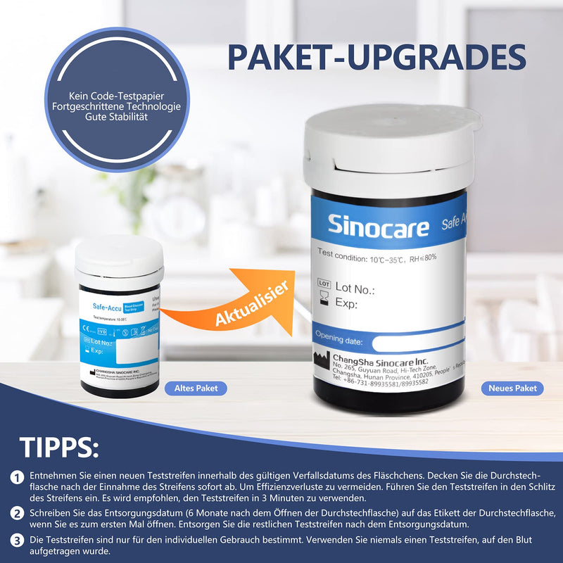 sinocare Safe Accu2 test strips x 100 + lancets blood sugar x 100 for diabetes test diabetes type 2 & diabetes type 1 (only for Safe Accu2) - NewNest Australia