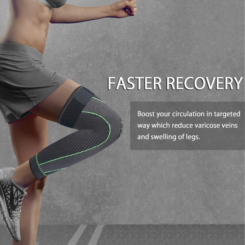 Full Leg Sleeves Long Compression Leg Sleeve Knee Sleeves Protect Leg, for Man Women Basketball, Arthritis Cycling Sport Football, Reduce Varicose Veins and Swelling of Legs(Pair) Green-Updated Medium (1 Pair) - NewNest Australia