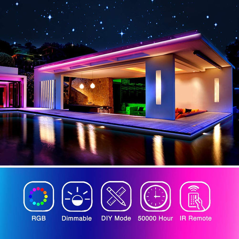 phopollo Led Strip Lights Color Changing 16.4ft Flexible 5050 RGB Led Lights Kit with Power Supply and 44 Keys Remote - NewNest Australia