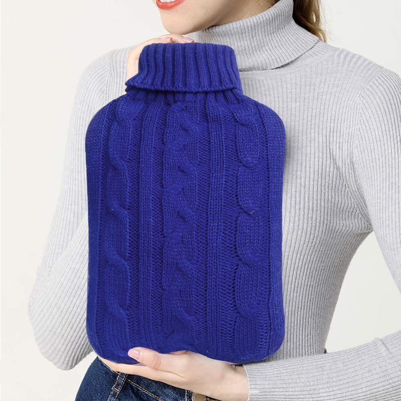 Attmu Rubber Hot Water Bottle with Cover Knitted, Transparent Hot Water Bag 2 Liter- Blue - NewNest Australia