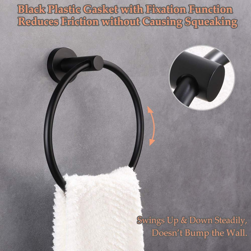 Matte Black Hand Towel Ring, Aomasi Stainless Steel Round Swivel Bath Towel Holder Stylish Washcloth Hanger Matte Black - NewNest Australia