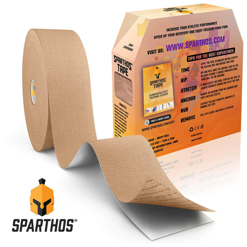 Sparthos Kinesiology Tape - Bulk Large Jumbo - Free Kinesio Taping Guide! - Support for Pro Athletic Sports and Recovery - Rocktape Waterproof Tex Rock Gold Tapes - Uncut 115 ft Roll (Beige) Desert Beige - NewNest Australia