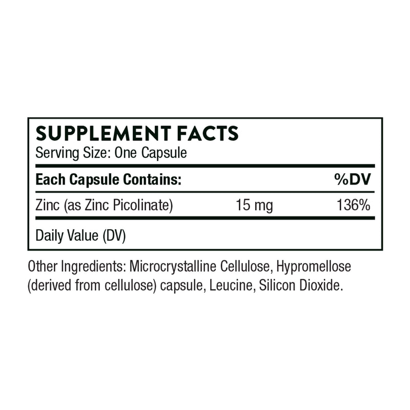 Thorne Zinc Picolinate 15mg - Highly Absorbable Zinc Supplement - Supports Wellness, Immune System, and Eye and Reproductive Health - Gluten-Free, Soy-Free, Dairy-Free - 60 Capsules - NewNest Australia