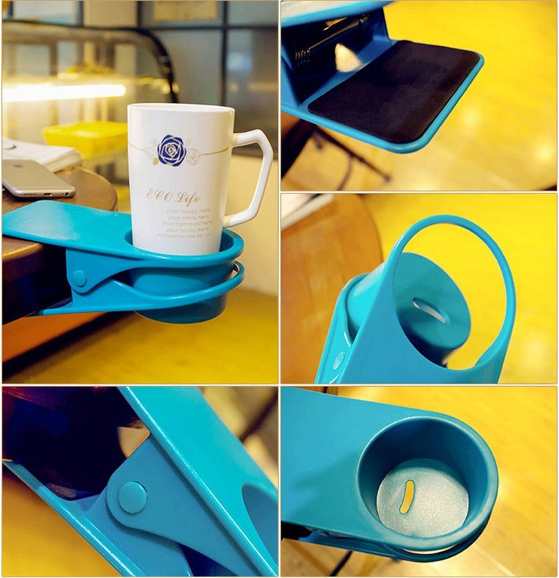 Enbar Drink Cup Holder Clip - Home Office Table Desk Side Huge Clip Water Drink Beverage Soda Coffee Mug Holder Cup Saucer Clip Design (Blue) Blue - NewNest Australia