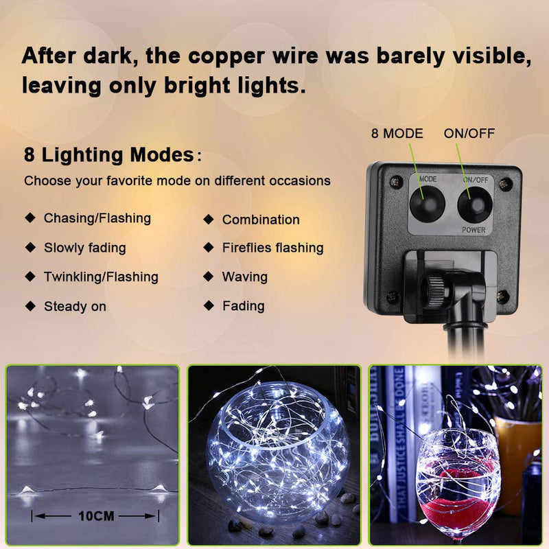 Brizled Outdoor Solar Fairy Lights, Solar String Lights 39.37ft 120 LED 2 Pack, 8 Modes Solar Christmas String Lights with Memory Waterproof Outside Twinkle Lights for Indoor Wedding Party Cool White - NewNest Australia
