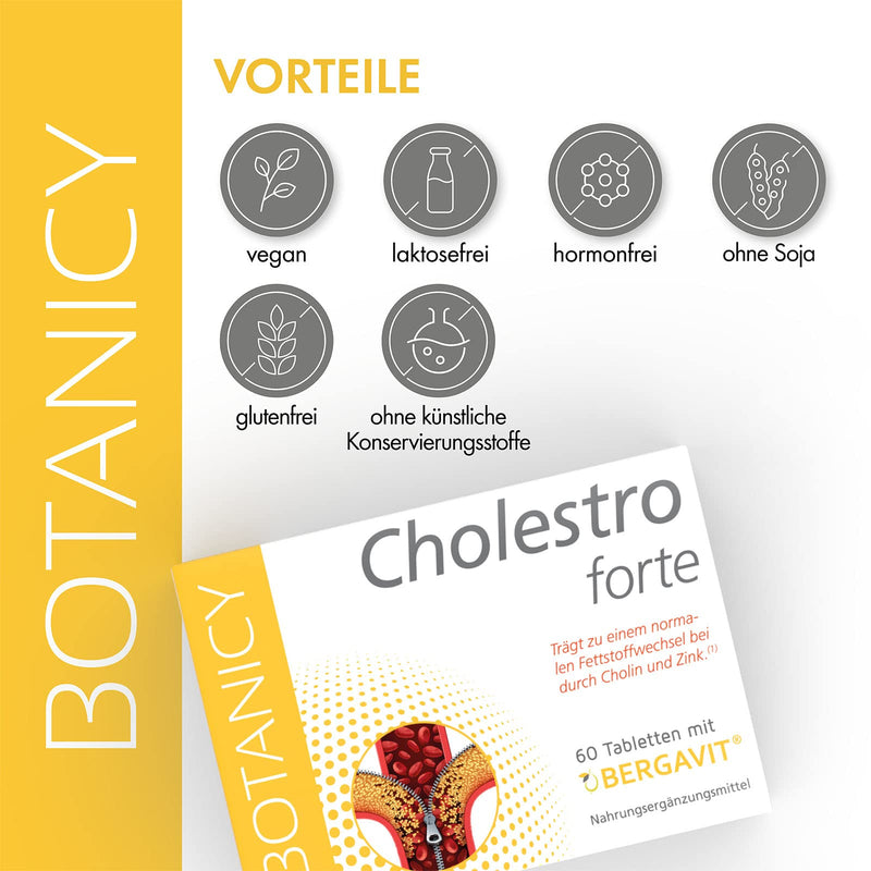 Botanicy Cholestro Forte With Bergavit - Cholesterol Naturally Lower - Bergamot Extract, Vitamin A, C And E, Zinc, Selenium & Choline - Hormone-Free, Vegan - 60 Tablets - NewNest Australia