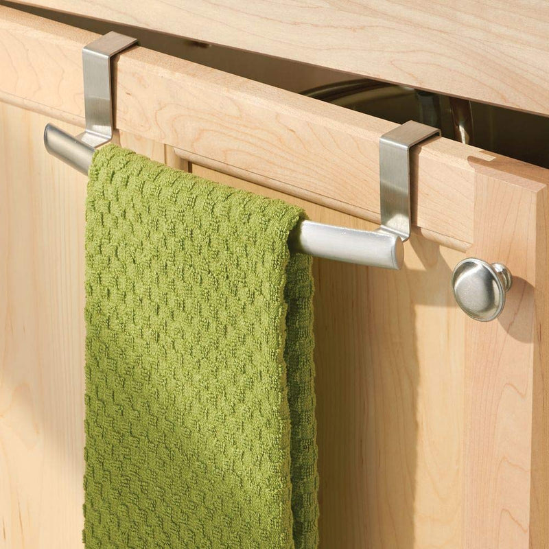 NewNest Australia - mDesign Modern Metal Kitchen Storage Over Cabinet Curved Towel Bar - Hang on Inside or Outside of Doors, Organize and Hang Hand, Dish, and Tea Towels - 9.7" Wide, 2 Pack - Brushed 
