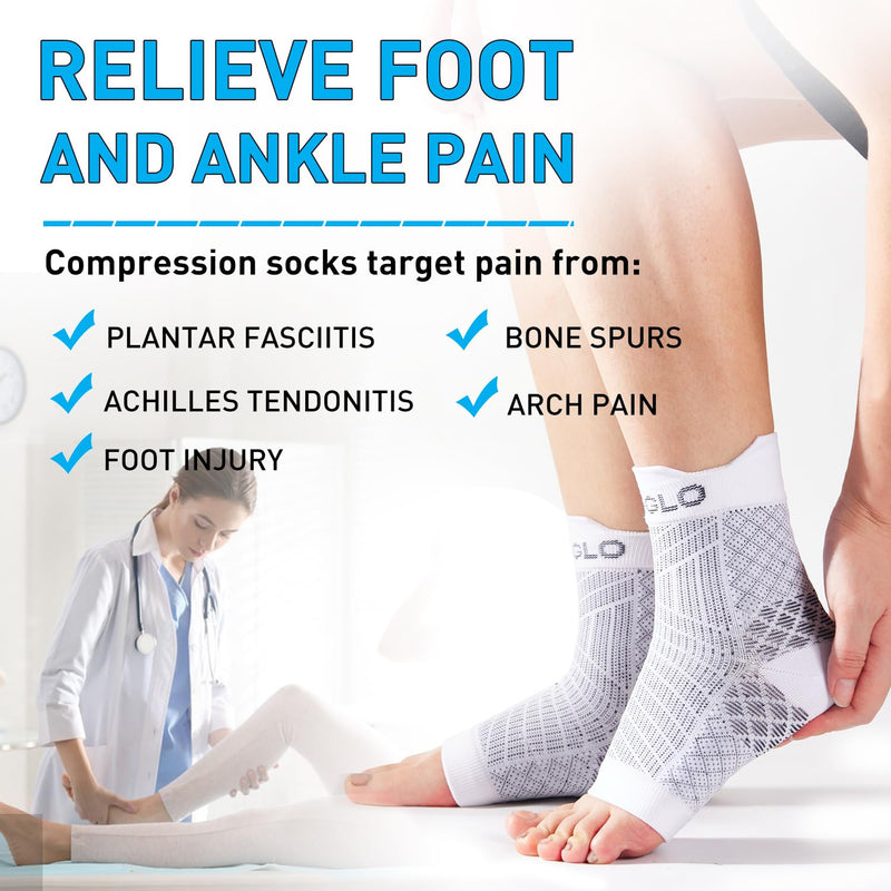 Hueglo 4 Pairs Ankle Brace Orthopedic Compression Socks Neuropathy Ankle Brace Arthritis Achilles Tendon Bandage Plantar Fasciitis Foot Bandage Ankle Sports Plantar Fasciitis Socks, White - NewNest Australia