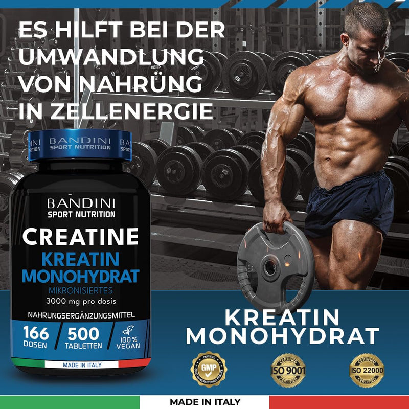 Bandini Creatine Monohydrate Mercury Free 500 Tablets Pure Creatine Monohydrate In Micronized Quality Optimal High Dose Creatine Without Additives - 100% Vegan - Supply For 166 Days - NewNest Australia