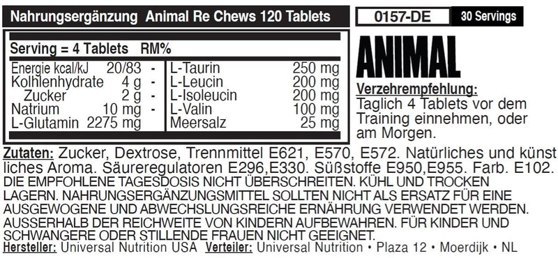 Universal Nutrition ANIMAL RECOVERY CHEWS (Tropical Mango) - quick recovery with BCAAs, taurine and glutamine for muscle regeneration, supports hydration, 120 chewable tablets - NewNest Australia