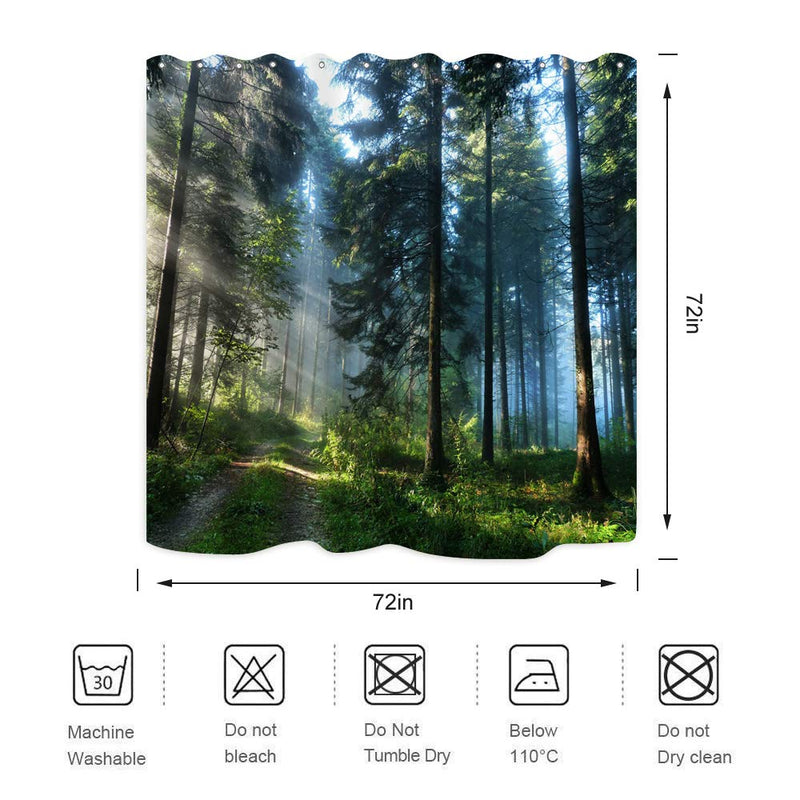 Trees Forest Sunlight Shower Curtain Straight Tall Trees Sunshine Attractive Nature Landscape Waterproof Fabric Bathroom Decor 72x72 Inch Green Plastic Hooks 12 PCS 72L*72W - NewNest Australia