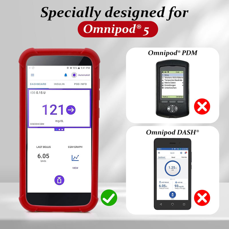 Omnipod 5 Silicone Protective Case, Shockproof Omnipod 5 PDM Case with Airtag to Protect Your Omnipod 5 Pod Case Receiver by YOUSHARES (Red) - NewNest Australia