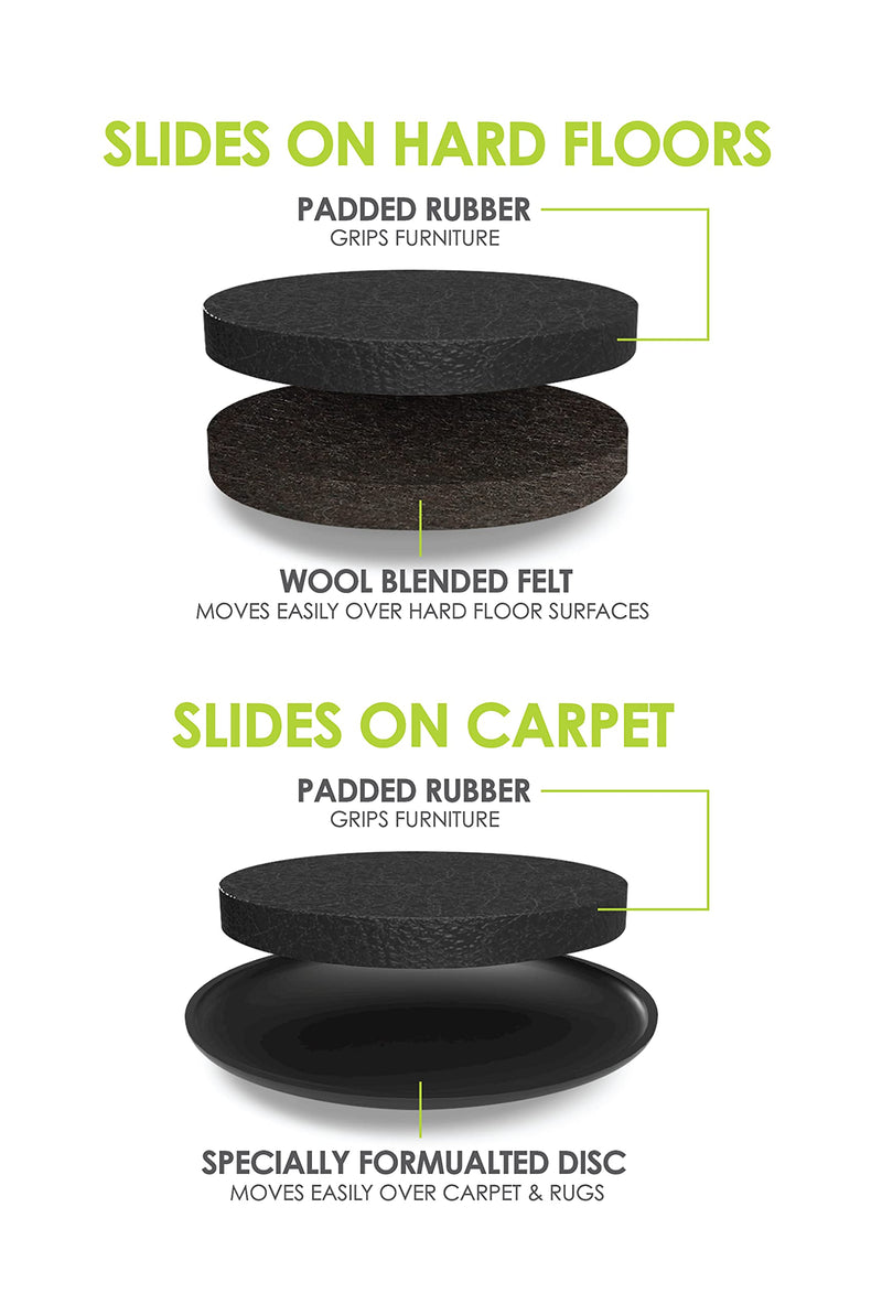 Slipstick Premium Furniture Sliders for All Floor Surfaces (16 Piece Moving Kit) Reusable 3.5” Round Furniture Movers for Sliding Furniture on Hardwood & Carpet, Black, CB13-1-16 - NewNest Australia