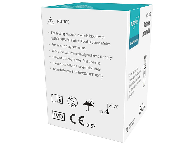 Europapa Blood Sugar Test Strips Pack Of 50 For Blood Sugar Value Control, Diabetic Test Strips For Diabetes And Glucose Monitoring, Test Strips Applicable Europapa Bg Series Blood Glucose Monitor - NewNest Australia
